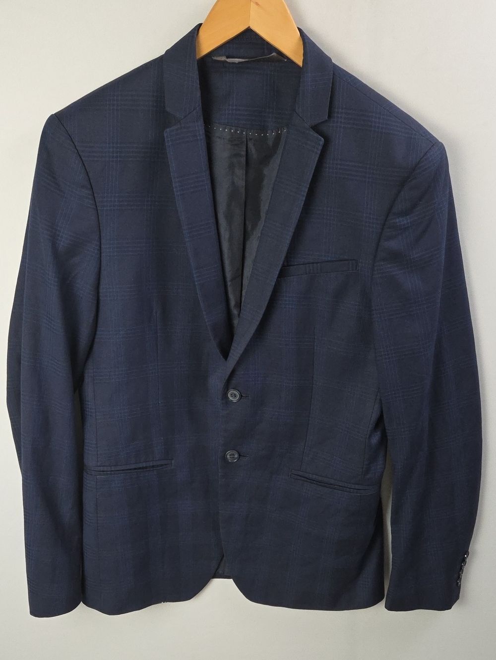 Zara Man Navy Blue Plaid Blazer Sz 38 Professional Special Occasion Formal